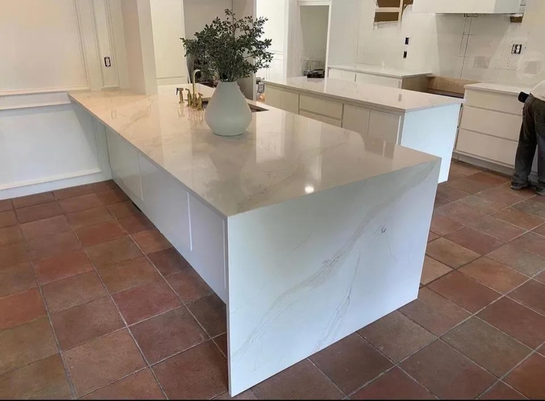 Quartz island waterfall edge